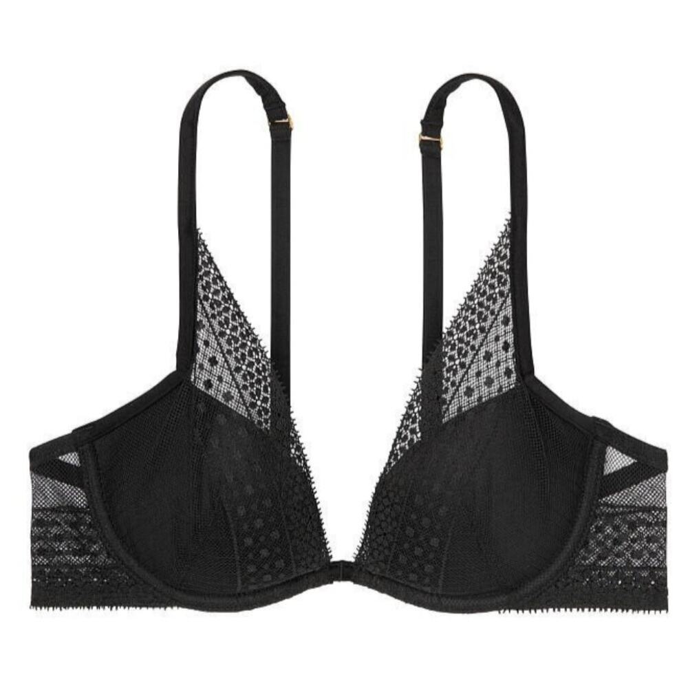INCREDIBLE by VICTORIA'S SECRET Black Plunge Bra with Lace Size 38D